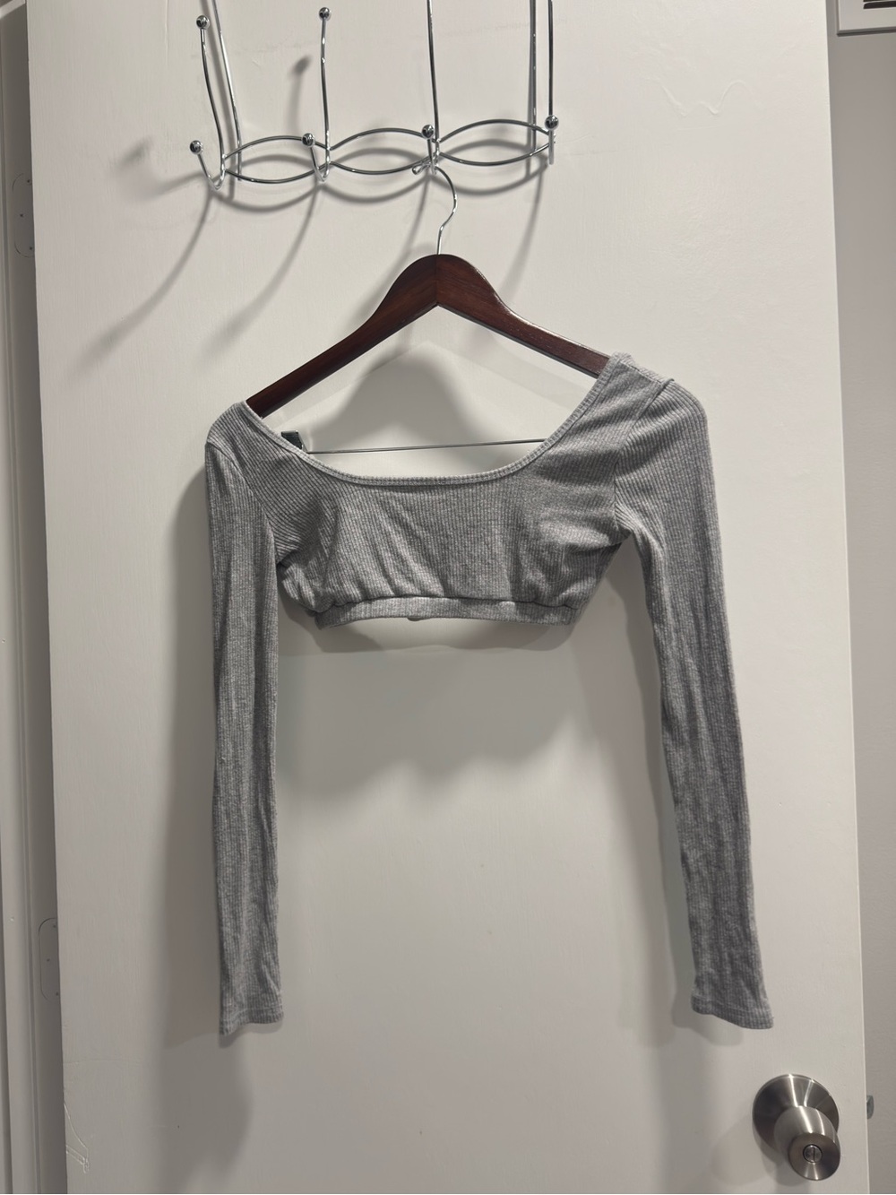 Edikted Grey Ribbed Long Sleeve Ultra Crop Top Size XS